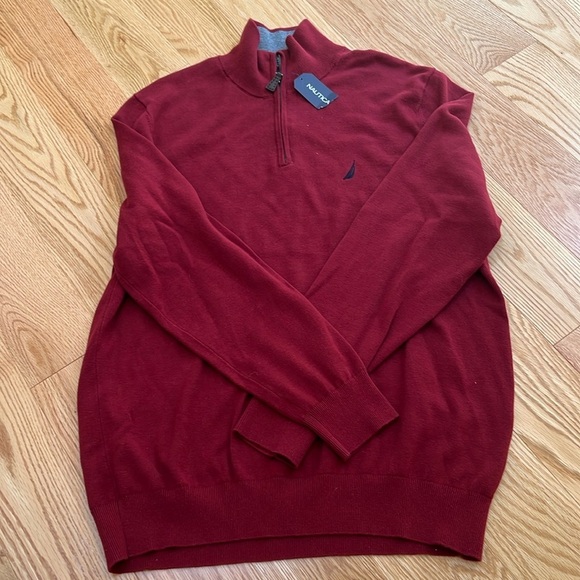 New! Nautica men’s large crimson red 1/4 zip cotton pullover sweater.